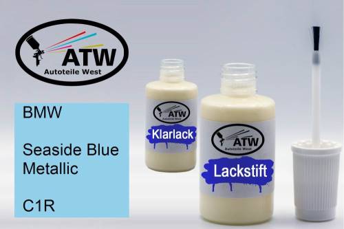 BMW, Seaside Blue Metallic, C1R: 20ml Lackstift + 20ml Klarlack - Set, von ATW Autoteile West.